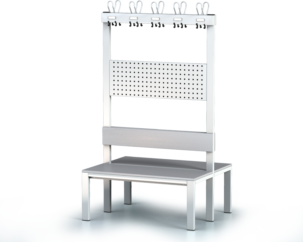 Oboustranná lavice s opěradlem a věšáky, lamino deska - základní provedení 1800 x 1000 x 830